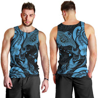 Hawaiian Manta Rays Men Tank Top Tribal Hibiscus Polynesian Tattoos Blue Color - Polynesian Pride