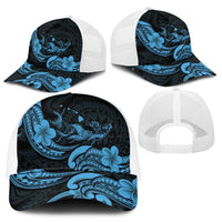 Hawaiian Manta Rays Mesh Trucker Cap Tribal Hibiscus Polynesian Tattoos Blue Color - Polynesian Pride