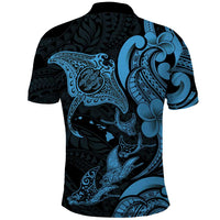Hawaiian Manta Rays Polo Shirt Tribal Hibiscus Polynesian Tattoos Blue Color - Polynesian Pride