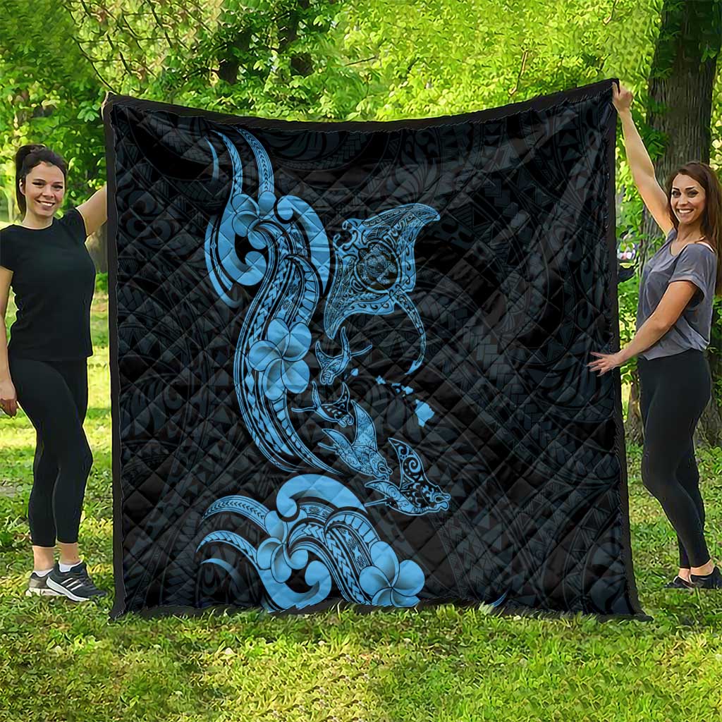 Hawaiian Manta Rays Quilt Tribal Hibiscus Polynesian Tattoos Blue Color - Polynesian Pride