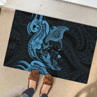 Hawaiian Manta Rays Rubber Doormat Tribal Hibiscus Polynesian Tattoos Blue Color - Polynesian Pride