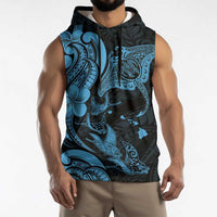 Hawaiian Manta Rays Sleeveless Hoodie Tribal Hibiscus Polynesian Tattoos Blue Color - Polynesian Pride