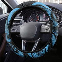 Hawaiian Manta Rays Steering Wheel Cover Tribal Hibiscus Polynesian Tattoos Blue Color - Polynesian Pride