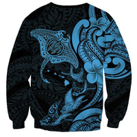 Hawaiian Manta Rays Sweatshirt Tribal Hibiscus Polynesian Tattoos Blue Color - Polynesian Pride