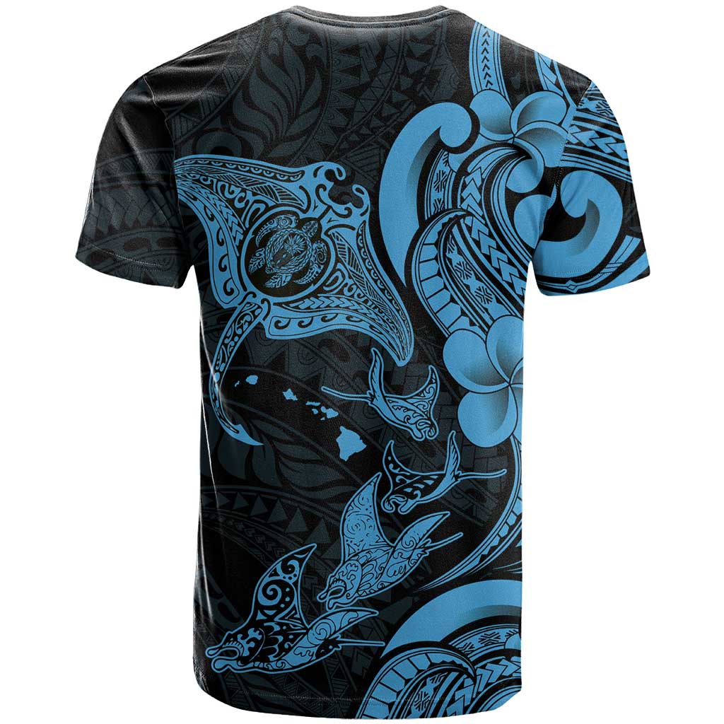 Hawaiian Manta Rays T Shirt Tribal Hibiscus Polynesian Tattoos Blue Color - Polynesian Pride