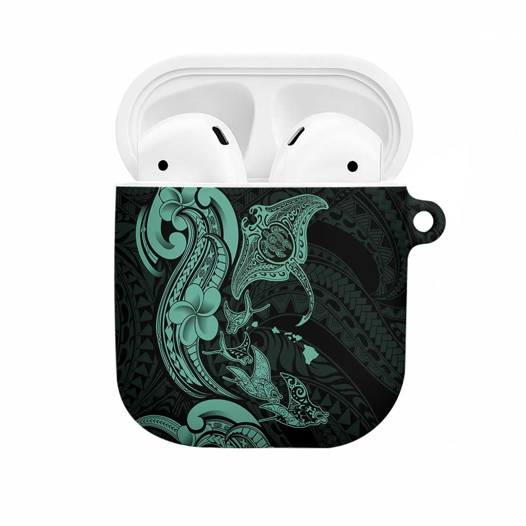Hawaiian Manta Rays AirPods Case Tribal Hibiscus Polynesian Tattoos Turquoise Color - Polynesian Pride