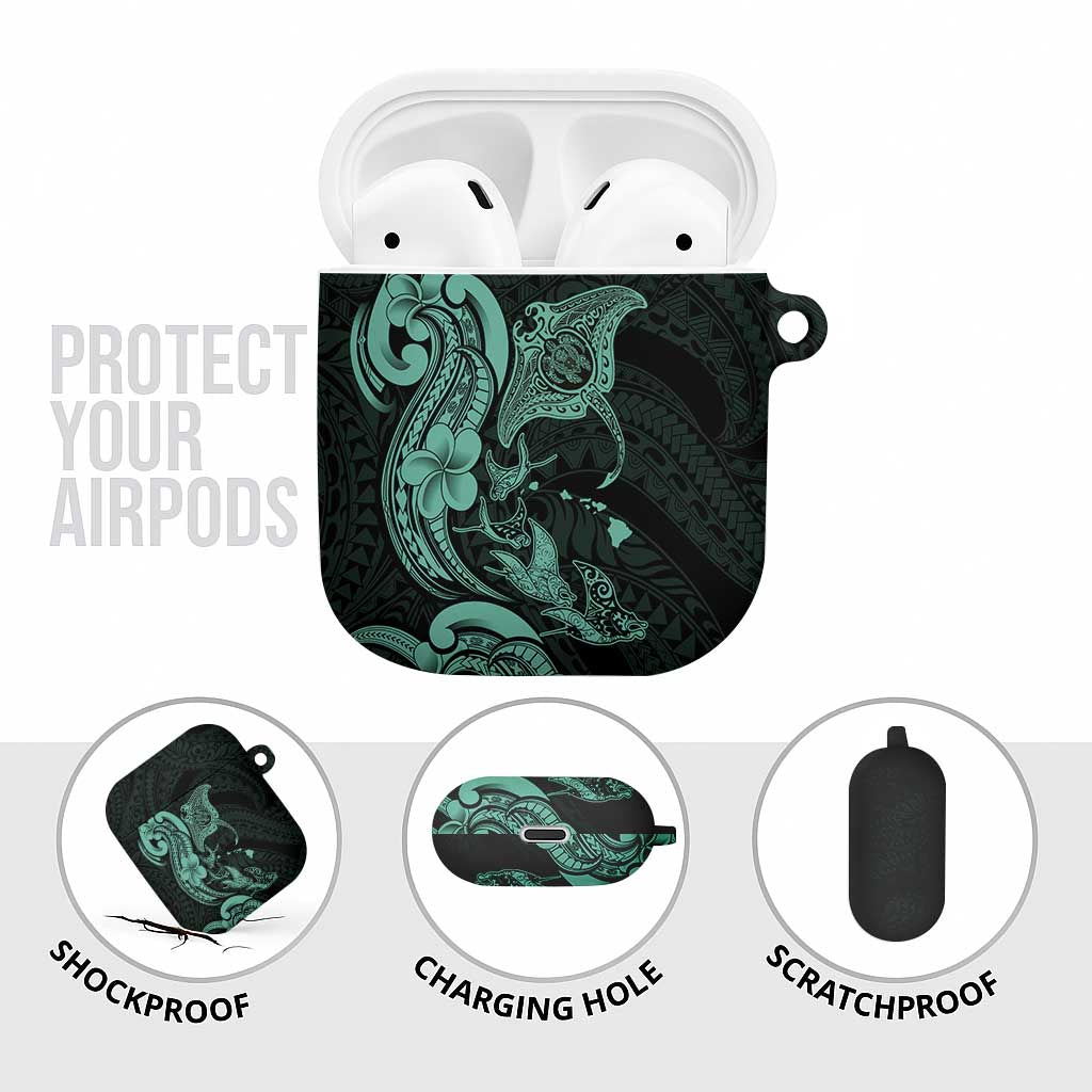 Hawaiian Manta Rays AirPods Case Tribal Hibiscus Polynesian Tattoos Turquoise Color - Polynesian Pride