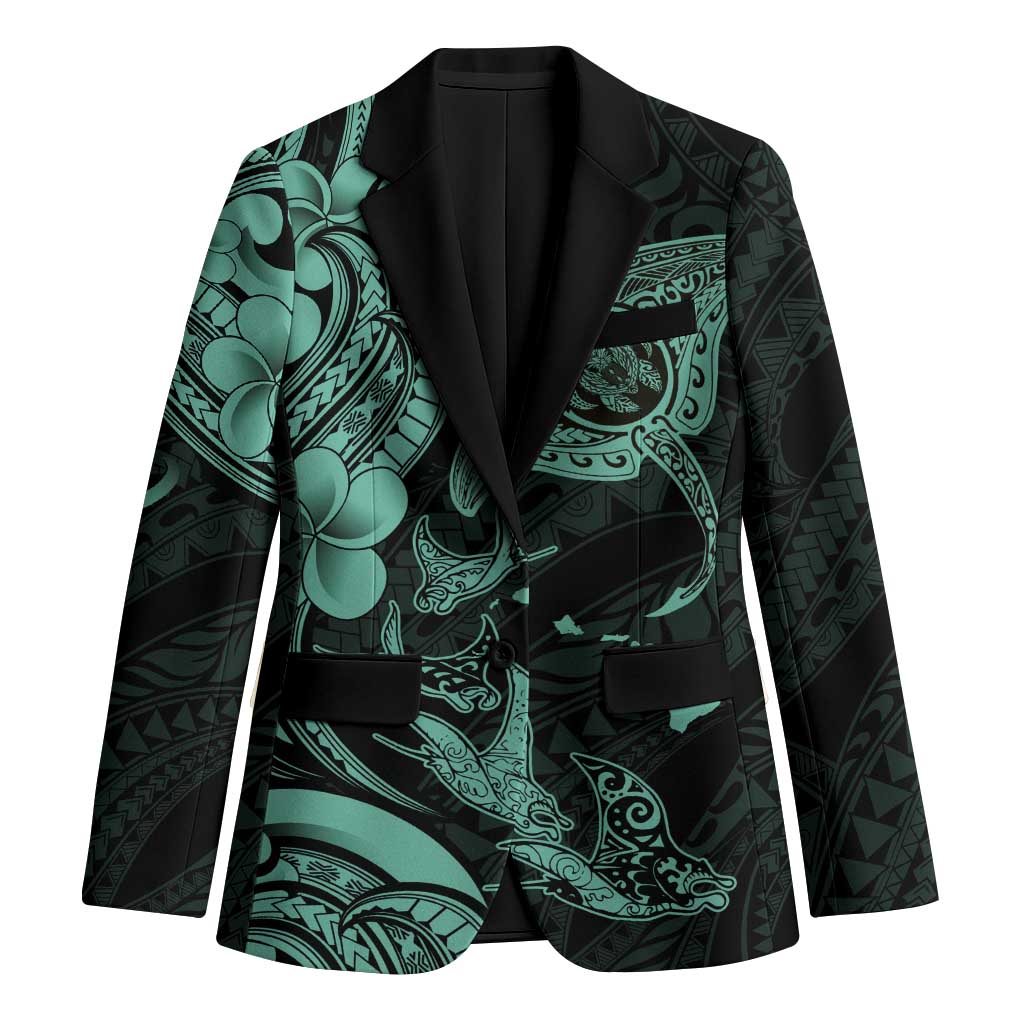 Hawaiian Manta Rays Blazer Tribal Hibiscus Polynesian Tattoos Turquoise Color - Polynesian Pride