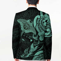 Hawaiian Manta Rays Blazer Tribal Hibiscus Polynesian Tattoos Turquoise Color - Polynesian Pride