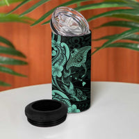 Hawaiian Manta Rays 4 in 1 Can Cooler Tumbler Tribal Hibiscus Polynesian Tattoos Turquoise Color - Polynesian Pride