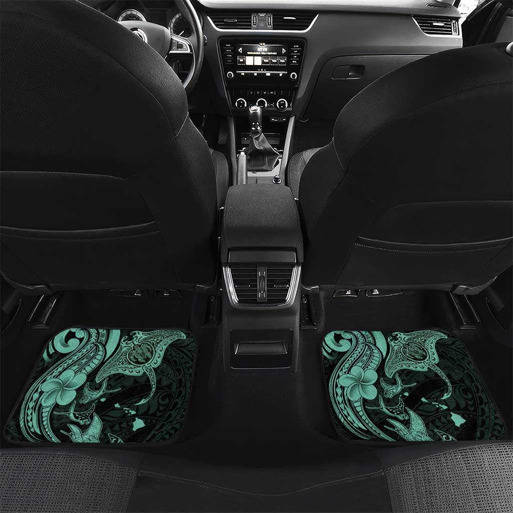Hawaiian Manta Rays Car Mats Tribal Hibiscus Polynesian Tattoos Turquoise Color - Polynesian Pride