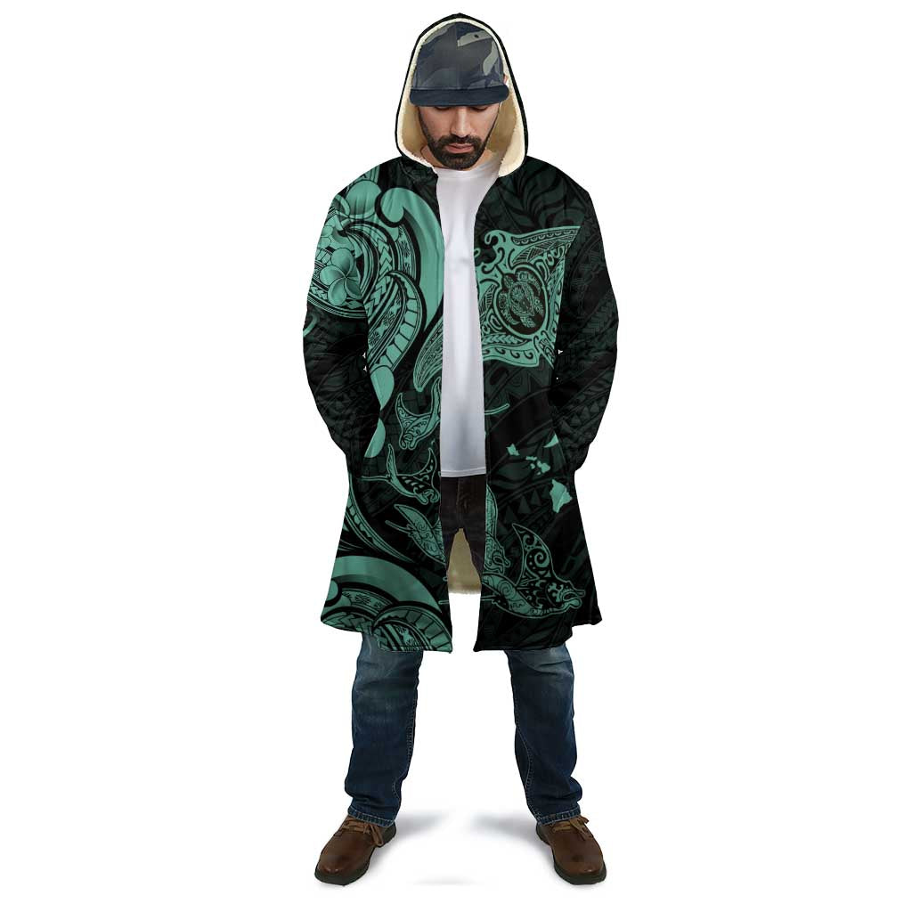 Hawaiian Manta Rays Cloak Tribal Hibiscus Polynesian Tattoos Turquoise Color - Polynesian Pride