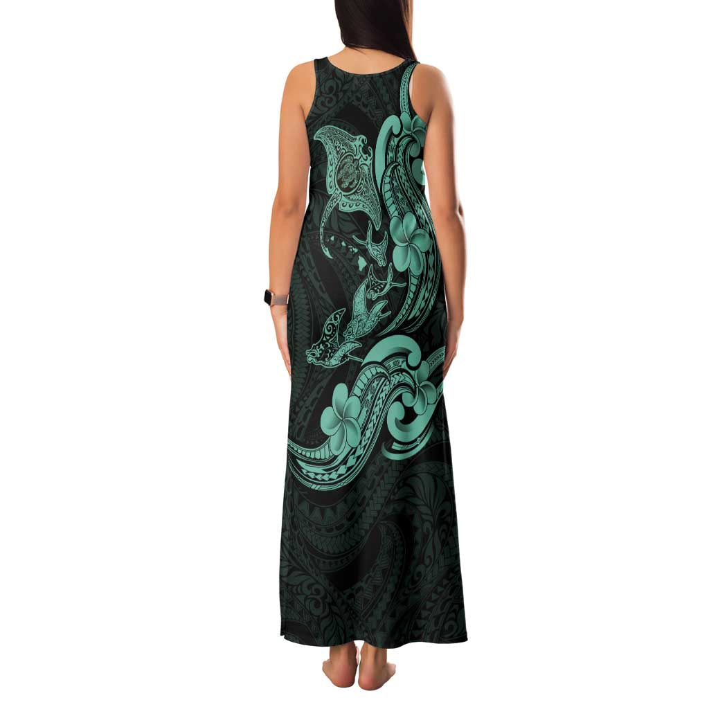 Hawaiian Manta Rays Family Matching Tank Maxi Dress and Hawaiian Shirt Tribal Hibiscus Polynesian Tattoos Turquoise Color - Polynesian Pride