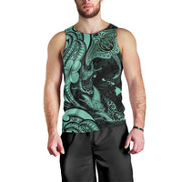 Hawaiian Manta Rays Men Tank Top Tribal Hibiscus Polynesian Tattoos Turquoise Color - Polynesian Pride