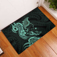 Hawaiian Manta Rays Rubber Doormat Tribal Hibiscus Polynesian Tattoos Turquoise Color - Polynesian Pride