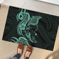 Hawaiian Manta Rays Rubber Doormat Tribal Hibiscus Polynesian Tattoos Turquoise Color - Polynesian Pride