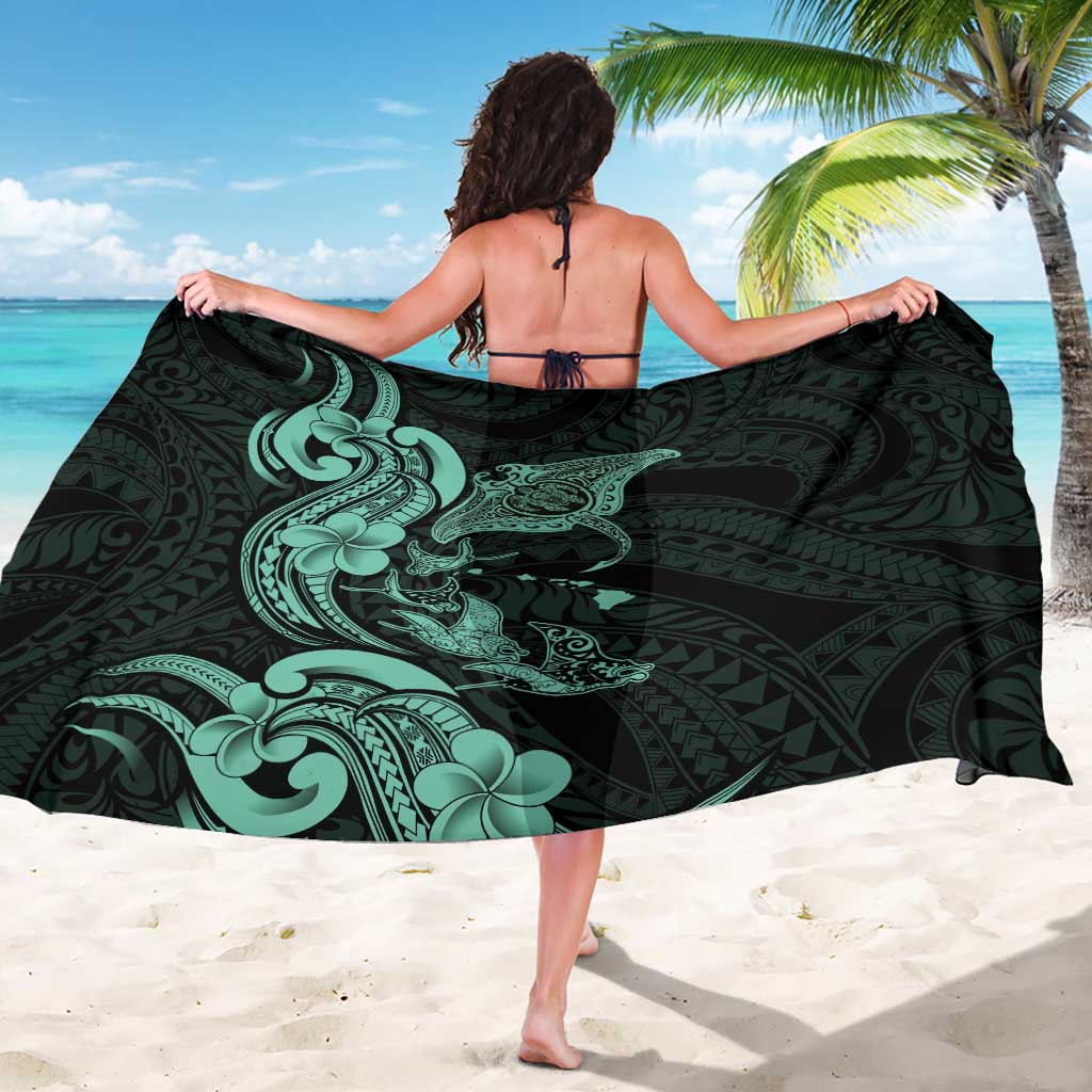 Hawaiian Manta Rays Sarong Tribal Hibiscus Polynesian Tattoos Turquoise Color - Polynesian Pride
