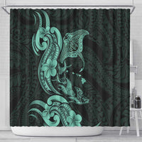 Hawaiian Manta Rays Shower Curtain Tribal Hibiscus Polynesian Tattoos Turquoise Color - Polynesian Pride