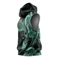 Hawaiian Manta Rays Sleeveless Hoodie Tribal Hibiscus Polynesian Tattoos Turquoise Color - Polynesian Pride