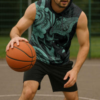 Hawaiian Manta Rays Sleeveless Hoodie Tribal Hibiscus Polynesian Tattoos Turquoise Color - Polynesian Pride