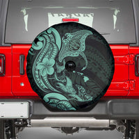 Hawaiian Manta Rays Spare Tire Cover Tribal Hibiscus Polynesian Tattoos Turquoise Color - Polynesian Pride