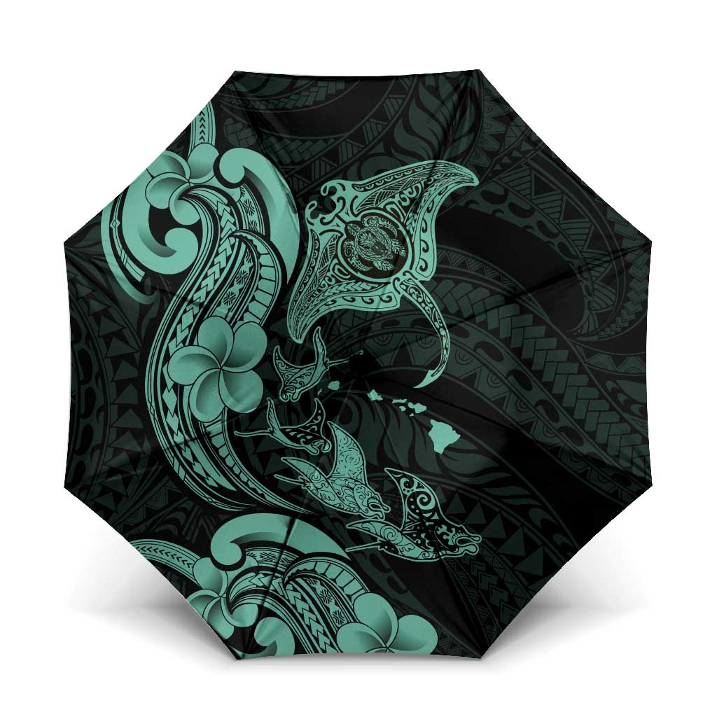 Hawaiian Manta Rays Umbrella Tribal Hibiscus Polynesian Tattoos Turquoise Color - Polynesian Pride