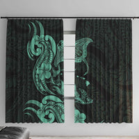 Hawaiian Manta Rays Window Curtain Tribal Hibiscus Polynesian Tattoos Turquoise Color - Polynesian Pride