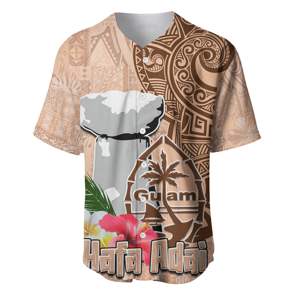 Guam Seal and Latte Stone With Ethnic Tapa Pattern Baseball Jersey Peach Fuzz Color LT03 Peach Fuzz - Polynesian Pride