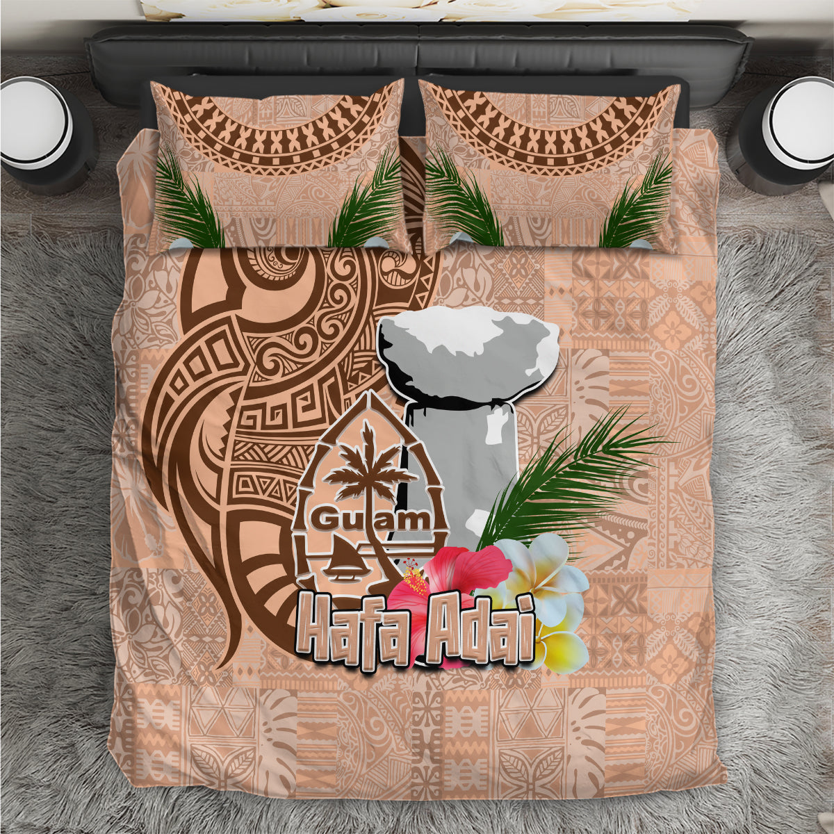 Guam Seal and Latte Stone With Ethnic Tapa Pattern Bedding Set Peach Fuzz Color LT03 Peach Fuzz - Polynesian Pride