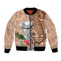 Guam Seal and Latte Stone With Ethnic Tapa Pattern Bomber Jacket Peach Fuzz Color LT03 Unisex Peach Fuzz - Polynesian Pride