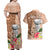 Guam Seal and Latte Stone With Ethnic Tapa Pattern Couples Matching Off Shoulder Maxi Dress and Hawaiian Shirt Peach Fuzz Color LT03 - Polynesian Pride