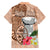 Guam Seal and Latte Stone With Ethnic Tapa Pattern Family Matching Long Sleeve Bodycon Dress and Hawaiian Shirt Peach Fuzz Color LT03 - Polynesian Pride