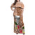 Guam Seal and Latte Stone With Ethnic Tapa Pattern Family Matching Off Shoulder Maxi Dress and Hawaiian Shirt Peach Fuzz Color LT03 Mom's Dress Peach Fuzz - Polynesian Pride