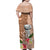 Guam Seal and Latte Stone With Ethnic Tapa Pattern Family Matching Off Shoulder Maxi Dress and Hawaiian Shirt Peach Fuzz Color LT03 - Polynesian Pride