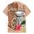 Guam Seal and Latte Stone With Ethnic Tapa Pattern Family Matching Short Sleeve Bodycon Dress and Hawaiian Shirt Peach Fuzz Color LT03 - Polynesian Pride