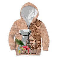 Guam Seal and Latte Stone With Ethnic Tapa Pattern Kid Hoodie Peach Fuzz Color LT03 Zip Hoodie Peach Fuzz - Polynesian Pride