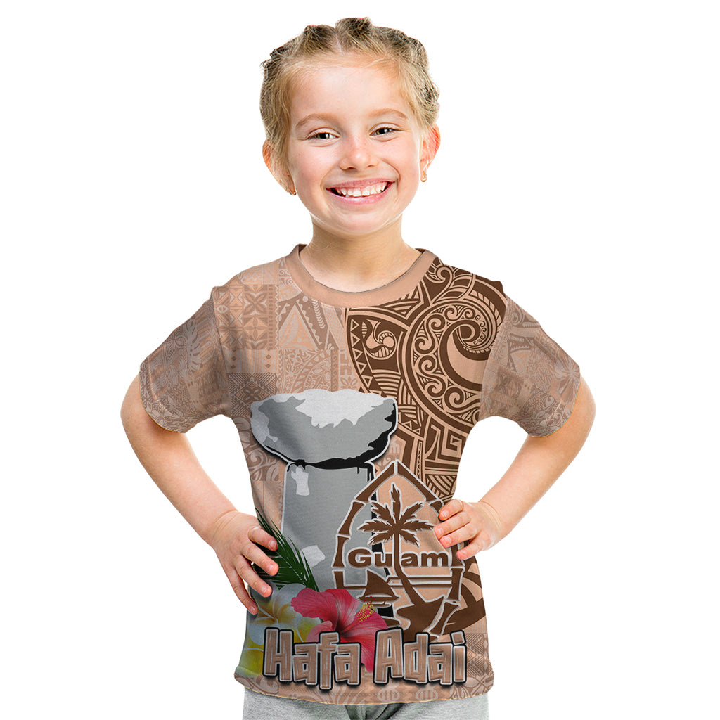 Guam Seal and Latte Stone With Ethnic Tapa Pattern Kid T Shirt Peach Fuzz Color LT03 Peach Fuzz - Polynesian Pride