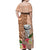 Guam Seal and Latte Stone With Ethnic Tapa Pattern Off Shoulder Maxi Dress Peach Fuzz Color LT03 - Polynesian Pride