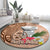 Guam Seal and Latte Stone With Ethnic Tapa Pattern Round Carpet Peach Fuzz Color LT03 - Polynesian Pride