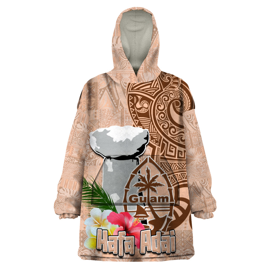 Guam Seal and Latte Stone With Ethnic Tapa Pattern Wearable Blanket Hoodie Peach Fuzz Color LT03 One Size Peach Fuzz - Polynesian Pride