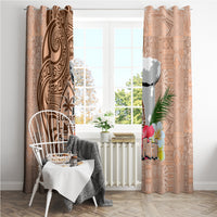 Guam Seal and Latte Stone With Ethnic Tapa Pattern Window Curtain Peach Fuzz Color LT03 - Polynesian Pride