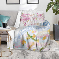 Hawaiian and Japanese Culture Together Blanket Tribal Motifs with Lei and Japanese Sakura Pattern LT03 - Polynesian Pride
