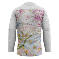 Hawaiian and Japanese Culture Together Hockey Jersey Tribal Motifs with Lei and Japanese Sakura Pattern