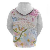 Hawaiian and Japanese Culture Together Hoodie Tribal Motifs with Lei and Japanese Sakura Pattern