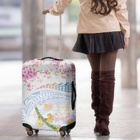 Hawaiian and Japanese Culture Together Luggage Cover Tribal Motifs with Lei and Japanese Sakura Pattern