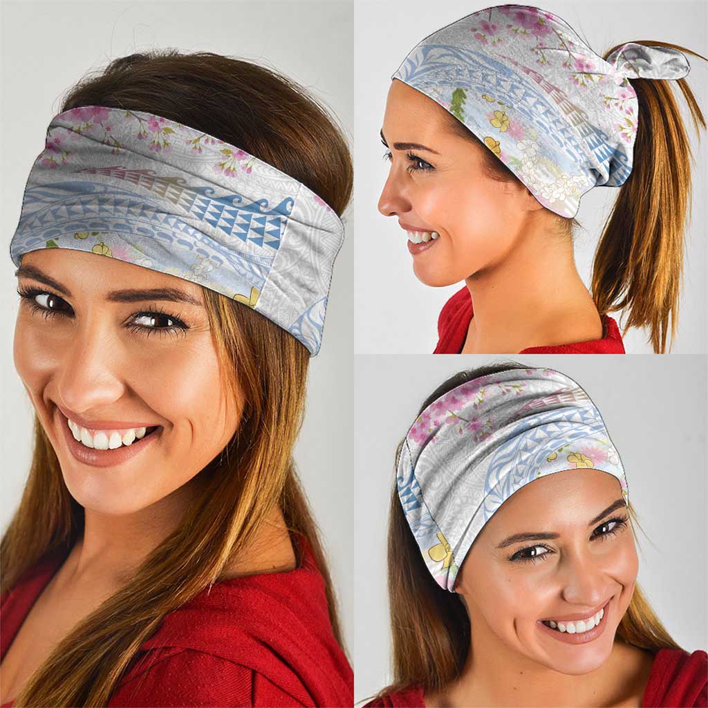 Hawaiian and Japanese Culture Together Neck Gaiter Tribal Motifs with Lei and Japanese Sakura Pattern LT03 - Polynesian Pride