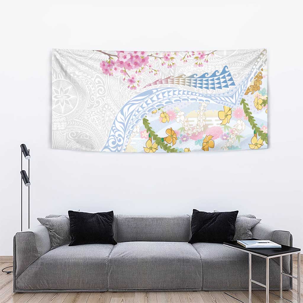 Hawaiian and Japanese Culture Together Tapestry Tribal Motifs with Lei and Japanese Sakura Pattern LT03 - Polynesian Pride
