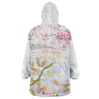 Hawaiian and Japanese Culture Together Wearable Blanket Hoodie Tribal Motifs with Lei and Japanese Sakura Pattern