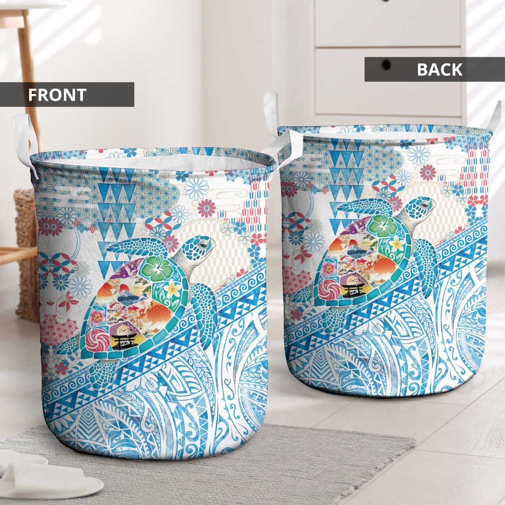 Hawaiian and Japanese Culture Together Laundry Basket Tropical Honu with Japanese Elements Blue Color LT03 - Polynesian Pride