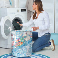 Hawaiian and Japanese Culture Together Laundry Basket Tropical Honu with Japanese Elements Blue Color LT03 - Polynesian Pride